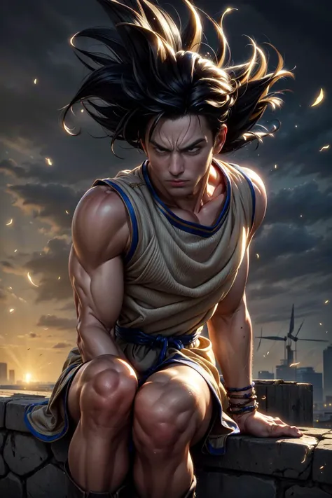 (Masterpiece: 1.2), intricate details, (extremely complex:1 2) ,
(photorealistic:1.4),realistic, hyper-realistic,32k,
(rim lighting:1.2), (wind effect:1.4), ( light passing through hair),
(wind effect:1.4),(swirling dress:1.3)
<lora:son_goku:0.7>
1boy, solo, cowboy shot, ((male focus)),
son_goku, male_focus, spiked_hair, wristband, dougi, frown , boots, black_hair, arms_at_sides, dirty, ((base_form)),