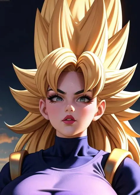 1girl, portrait, woman (milf), thick black eyebrows, large natural breasts, very long black hair, bangs, (cute symmetrical face), front view, curvy, close-up image, face centered, looking at viewer, pastel colors, night, moonlight, ((Super Saiyan 2)) <lora:sonGokuDragonBallZSuper_v10:0.7>, film grain, ((masterpiece)), (best quality), (detailed), (soft shadows + skin texture)