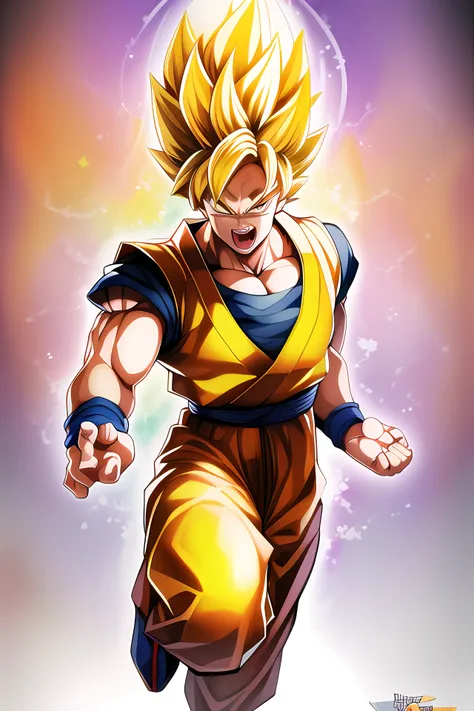 son_goku, super_saiyan, yellow_hair, yellow_eyes, aura, fighting stance, (masterpiece),shouting,high contrast, pastel colors, watercolor \(medium\), (illustration:1.2), 1 man,full body, (muscular:1.3),(Budo uniform:1.2), solo, (detailed background:1.4), hyper detailed, highly detailed, beautiful, small details, ultra detailed, best quality, intricate, sharp, digital illustration, detailed, intricate, 4k, 8k, good anatomy, beautiful lighting, award-winning, highres, (extremely detailed CG, unity, 8k wallpaper:1.1), highly detailed face, zoomout, colorful, vibrant colors, <lora:sonGokuDragonBallZSuper_v10:0.5>,