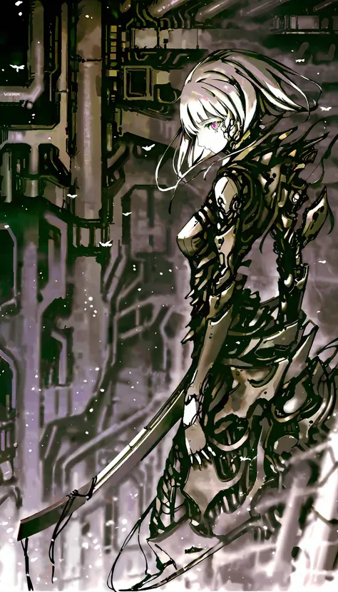 [by Mamoru Oshii:by mitsuki sanagi:0.5],
BREAK
1girl, (beautiful doll), (detailed face, detailed eyes), looking away, cable, weird fashion, Neo-futuristic style,(wires and intricate machinery:1.5), gun, sword, katana, beautiful, elegance, aesthetic, mysterious, ethereal, sorrow,
BREAK
from side,
BREAK
[celluloid:celluloid:0.7], intricate details,  [(details:1.2): [ (many small details:1.3) : [ (many ultrasmall details: 1.2):(very detailed ultrasmall edges and microrelief:1.5):0.7 ]: 0.4 ] :0.2], TNstyle, gothic horror, dark fantasy, sf, cyberpunk,
BREAK
megastructure, colossal structure, labyrinthine dungeon, beautiful female doll, exploration, dimly lit, cavernous spaces, towering pillars, endless staircases, advanced technology remnants, desolation, mystery, sleek metallic form, industrial surroundings, nature-machine fusion, architectural wonder, post-apocalyptic, cyberpunk dystopia, beauty and desolation, technological ambitions shadows, (mutant), space, stars, planets, concrete buildings, ruins,
BREAK
fog-enshrouded, spectral, decaying elegance, victorian gothic, whispering shadows, chilling atmosphere, supernatural horror, cursed beauty, otherworldly allure, deep darkness, velvet darkness, enigmatic portrait, thousands of years later, melancholy atmosphere, high-resolution ruins,
BREAK
advanced lighting techniques, high dynamic range, vivid and accurate colors, harmonious color scheme, meticulously detailed, visually stunning, emotionally engaging, sharp contrast, digital painting quality, cinematic quality, subtle shadows, Complex Shading, Immersive Depth, Advanced Rendering, Depth of Field, sharp focus, Depth and Perspective, bokeh,
BREAK
beautiful color, aesthetic, detailed, intricate details, amazing quality, best quality, high quality, <lora:more_details:1.5>, <lora:Tsutomu_Nihei_OaN_Style:1>,