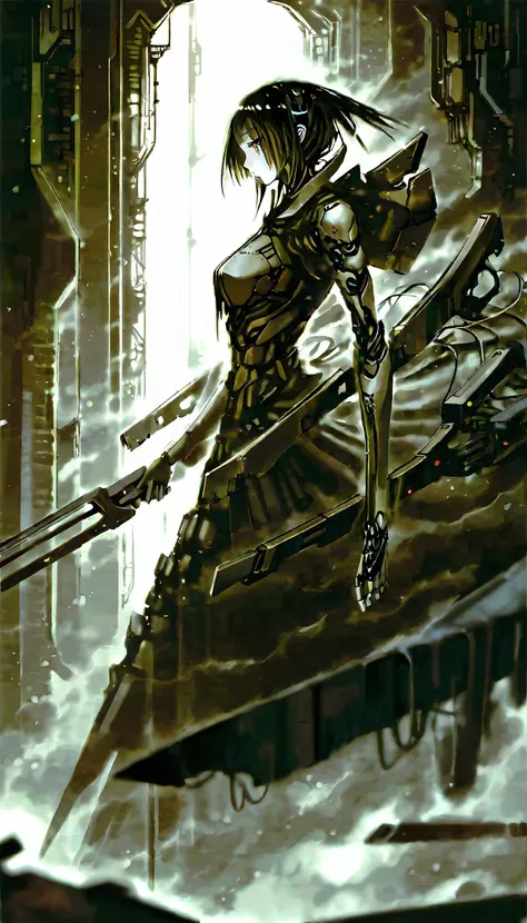 [by Tsutomu Nihei:by kmgrn:0.5], TNstyle, gothic horror, dark fantasy, sf, cyberpunk,
BREAK
1girl, (beautiful doll), beautiful female cyborg, from side, beautiful, elegance, aesthetic, mysterious, ethereal, sorrow, (detailed face, detailed eyes), looking away, cable, weird fashion, Neo-futuristic style,(wires and intricate machinery:1.5), doll armor, mutated armor, gun, sword, katana, intricate details,  [(details:1.2): [ (many small details:1.3) : [ (many ultrasmall details: 1.2):(very detailed ultrasmall edges and microrelief:1.5):0.7 ]: 0.4 ] :0.2],
BREAK
(megastructure:1.5), colossal structure, labyrinthine dungeon, beautiful female cyborg, exploration, dimly lit, cavernous spaces, towering pillars, endless staircases, advanced technology remnants, desolation, mystery, sleek metallic form, industrial surroundings, nature-machine fusion, architectural wonder, post-apocalyptic, cyberpunk dystopia, beauty and desolation, technological ambitions shadows, (mutant), space, stars, planets,
BREAK
fog-enshrouded, spectral, decaying elegance, victorian gothic, whispering shadows, chilling atmosphere, supernatural horror, cursed beauty, otherworldly allure, deep darkness, velvet darkness, enigmatic portrait, thousands of years later, melancholy atmosphere, high-resolution ruins,
BREAK
advanced lighting techniques, high dynamic range, vivid and accurate colors, harmonious color scheme, meticulously detailed, visually stunning, emotionally engaging, sharp contrast, digital painting quality, cinematic quality, subtle shadows, Complex Shading, Immersive Depth, Advanced Rendering, Depth of Field, sharp focus, Depth and Perspective, bokeh, vintage, faded film, film grain, LUT, taken by Robert Capa,
BREAK
[realistic:flat color:0.7],
BREAK
beautiful color, aesthetic, detailed, intricate details, amazing quality, best quality, high quality, <lora:more_details:1.5>, <lora:Tsutomu_Nihei_OaN_Style:1>,