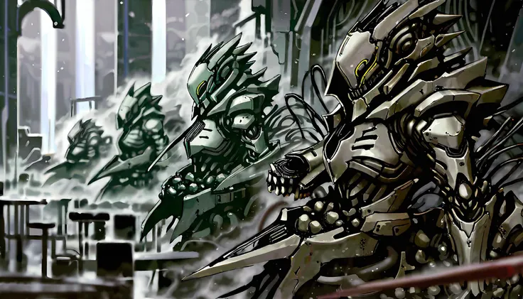 Intense battle scene, concept art, Chaotic warzone, TNstyle, manga, comics, sci-fi, gothic horror, dark fantasy, sf, cyberpunk,
BREAK
[by Tsutomu Mizushima:by apoco:0.5],
BREAK
1girl, (beautiful doll), super model,  (detailed face), beautiful, elegance, aesthetic, mysterious, ethereal, sorrow, looking away,
BREAK
from side,
BREAK
weird fashion, doll armor, Neo-futuristic style, mech, (wires and intricate machinery:1.5), mechanical wings, mutated armor, holding a sword, intricate details,  [(details:1.2): [ (many small details:1.3) : [ (many ultrasmall details: 1.2):(very detailed ultrasmall edges and microrelief:1.5):0.7 ]: 0.4 ] :0.2],
BREAK
Dynamic combat action, (dynamic blur), exploring cyber dungeons and labyrinths,
BREAK
[flat-pasto:flat color:0.7],
BREAK
megastructure, concrete walls, pipes, frames, cables, metal walls, dome, cables, giant room, huge heavy equipment, deep, chaotic, (mutant), monster, space, stars, planets, designed by Gerhard Richter,
BREAK
fog-enshrouded, spectral, decaying elegance, victorian gothic, whispering shadows, chilling atmosphere, supernatural horror, cursed beauty, otherworldly allure, deep darkness, velvet darkness, enigmatic portrait, thousands of years later, melancholy atmosphere, high-resolution ruins,
BREAK
advanced lighting techniques, high dynamic range, vivid and accurate colors, harmonious color scheme, meticulously detailed, visually stunning, emotionally engaging, sharp contrast, digital painting quality, cinematic quality, subtle shadows, Complex Shading, Immersive Depth, Advanced Rendering, Depth of Field, sharp focus, Depth and Perspective, bokeh,
BREAK
beautiful color, aesthetic, detailed, intricate details, amazing quality, best quality, high quality, <lora:more_details:1>, <lora:Tsutomu_Nihei_OaN_Style:0.9>,