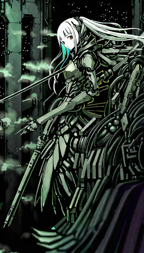 [by Tsutomu Nihei:by rella:0.5], sci-fi, gothic horror, dark fantasy, sf, cyberpunk, manga, comics, TNstyle, <lora:Tsutomu_Nihei_OaN_Style:0.9>,
BREAK
(1girl:1.2), cibo, BLAME!, solo, (detailed face:1.5), beautiful, elegance, aesthetic, mysterious, ethereal, expressionless, looking at viewer, 
BREAK
Battle scene, Chaotic warzone, Dynamic combat action, resistance army, (dynamic blur), exploring cyber dungeons and labyrinths, from side,
BREAK
weird fashion, doll armor, Neo-futuristic style, mech, (wires and intricate machinery), mechanical wings, mutated armor, holding a katana, intricate details,  [(details:1.2): [ (many small details:1.3) : [ (many ultrasmall details: 1.2):(very detailed ultrasmall edges and microrelief:1.5):0.7 ]: 0.4 ] :0.2], 
BREAK
[thin-pasto:cel shading:0.7], 
BREAK
megastructure, concrete walls, pipes, frames, cables, metal walls, dome, cables, giant room, huge heavy equipment, deep, chaotic, mutant, monster, (space), stars, planets, designed by 1980s,
BREAK
(particle), fog-enshrouded, spectral, decaying elegance, victorian gothic, whispering shadows, chilling atmosphere, supernatural horror, cursed beauty, otherworldly allure, deep darkness, velvet darkness, enigmatic portrait, thousands of years later, melancholy atmosphere, high-resolution ruins, 
BREAK
advanced lighting techniques, high dynamic range, vivid and accurate colors, harmonious color scheme, meticulously detailed, visually stunning, emotionally engaging, sharp contrast, digital painting quality, cinematic quality, subtle shadows, Complex Shading, Immersive Depth, Advanced Rendering, Depth of Field, sharp focus, Depth and Perspective, bokeh,
BREAK
beautiful color, aesthetic, detailed, intricate details, amazing quality, best quality, high quality,