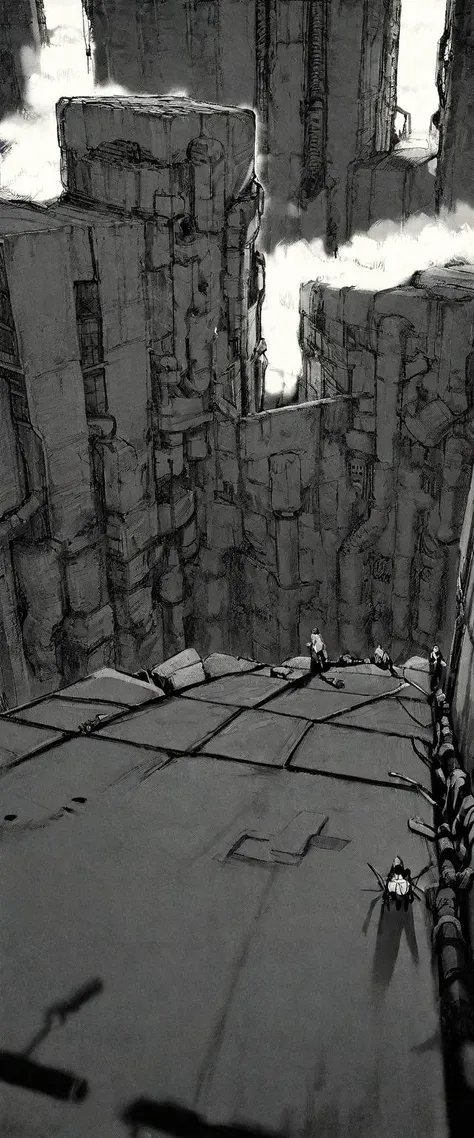TNstyle, manga, monochrome, (megastructure), from above, concrete walls, pipes, frames, cables, deep, chaotic, dome, giant room, huge, heavy equipment, deep, fog, giant room, weird, colossal structure, labyrinthine dungeon, deep darkness, shadows, mecha, bulldozer, dolls, melancholy atmosphere,
Depth of Field, sharp focus, Depth and Perspective, bokeh, film grain, taken by August Sander,
beautiful, aesthetic, extremely detailed, beautiful color, amazing quality, best quality, high quality, masterpiece, <lora:Tsutomu_Nihei_OaN_Style:1>,