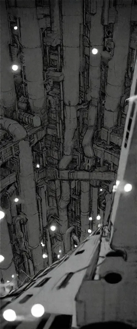 TNstyle, manga, monochrome, (megastructure), from above, concrete walls, pipes, frames, cables, deep, chaotic, dome, giant room, huge heavy equipment, deep, fog, giant room, weird, colossal structure, labyrinthine dungeon, deep darkness, shadows, mecha, dolls,
Depth of Field, sharp focus, Depth and Perspective, bokeh, film grain, taken by Alfred Stieglitz,
beautiful, aesthetic, extremely detailed, beautiful color, amazing quality, best quality, high quality, masterpiece, <lora:Tsutomu_Nihei_OaN_Style:1>,