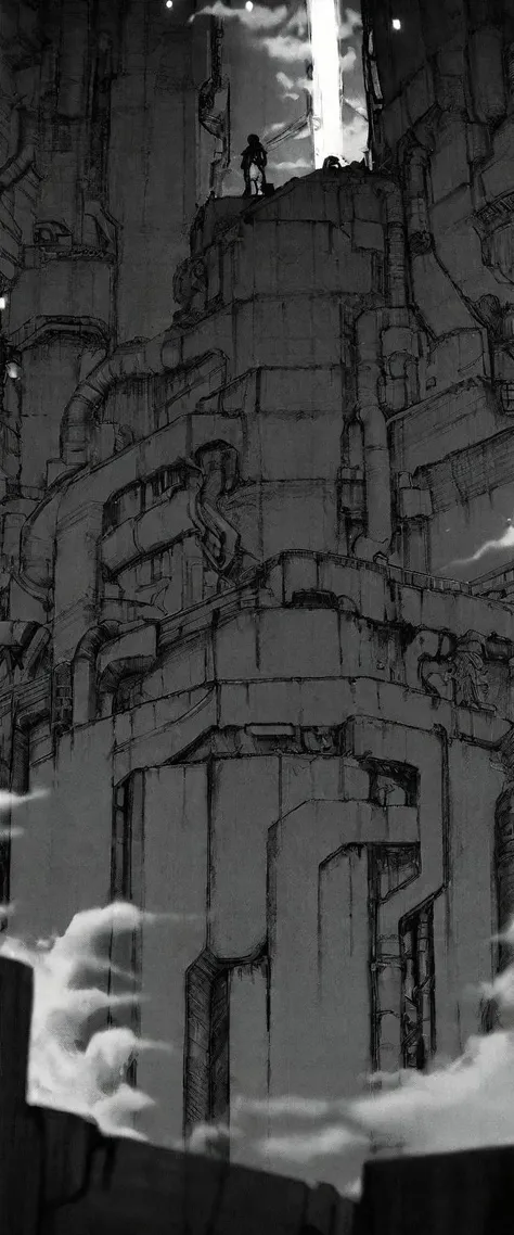 TNstyle, manga, monochrome, (megastructure), from below, concrete walls, pipes, frames, cables, deep, chaotic, dome, giant room, huge heavy equipment, deep, fog, giant room, weird, colossal structure, labyrinthine dungeon, deep darkness, shadows, mecha, dolls,
Depth of Field, sharp focus, Depth and Perspective, bokeh, film grain, taken by Walker Evans,
beautiful, aesthetic, extremely detailed, beautiful color, amazing quality, best quality, high quality, masterpiece, <lora:Tsutomu_Nihei_OaN_Style:1>,