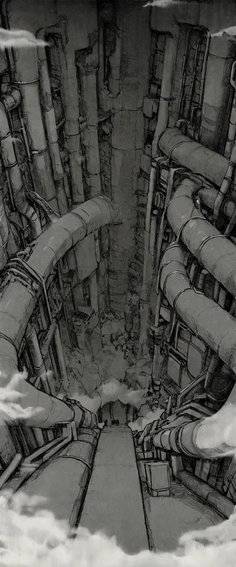 TNstyle, manga, monochrome, (megastructure), from above, concrete walls, pipes, frames, cables, deep, chaotic, dome, giant room, huge, heavy equipment, deep, fog, giant room, weird, colossal structure, labyrinthine dungeon, deep darkness, shadows, mecha, bulldozer, (doll:1.1), Toa Heavy Industries, thousands of years later, melancholy atmosphere, dreamlike,
Depth of Field, sharp focus, Depth and Perspective, bokeh, film grain, taken by Alfred Stieglitz,
beautiful, aesthetic, extremely detailed, beautiful color, amazing quality, best quality, high quality, masterpiece, <lora:Tsutomu_Nihei_OaN_Style:1>,