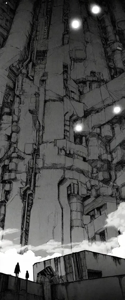 TNstyle, manga, monochrome, (megastructure), from below, concrete walls, pipes, frames, cables, deep, chaotic, dome, giant room, huge, heavy equipment, deep, fog, giant room, weird, colossal structure, labyrinthine dungeon, deep darkness, shadows, mecha, bulldozer, (doll:1.1), Toa Heavy Industries, thousands of years later, melancholy atmosphere, dreamlike,
Depth of Field, sharp focus, Depth and Perspective, bokeh, film grain, taken by Richard Avedon,
beautiful, aesthetic, extremely detailed, beautiful color, amazing quality, best quality, high quality, masterpiece, <lora:Tsutomu_Nihei_OaN_Style:1>,
