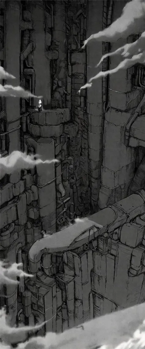 TNstyle, manga, monochrome, (megastructure), from above, concrete walls, pipes, frames, cables, deep, chaotic, dome, giant room, huge, heavy equipment, deep, fog, giant room, weird, colossal structure, labyrinthine dungeon, deep darkness, shadows, mecha, bulldozer, (doll:1.1), Toa Heavy Industries, thousands of years later, melancholy atmosphere, dreamlike,
Depth of Field, sharp focus, Depth and Perspective, bokeh, film grain, taken by Walker Evans,
beautiful, aesthetic, extremely detailed, beautiful color, amazing quality, best quality, high quality, masterpiece, <lora:Tsutomu_Nihei_OaN_Style:1>,