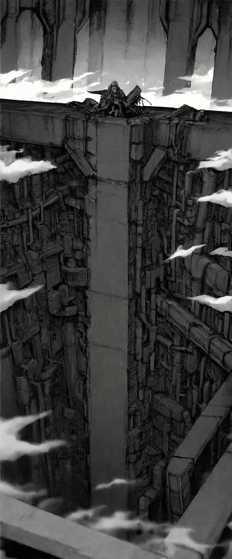 TNstyle, manga, monochrome, (megastructure), from above, concrete walls, pipes, frames, cables, deep, chaotic, dome, giant room, huge, heavy equipment, deep, fog, giant room, weird, colossal structure, labyrinthine dungeon, deep darkness, shadows, mecha, bulldozer, (doll:1.1), Toa Heavy Industries, thousands of years later, melancholy atmosphere, dreamlike,
Depth of Field, sharp focus, Depth and Perspective, bokeh, film grain, taken by Richard Avedon,
beautiful, aesthetic, extremely detailed, beautiful color, amazing quality, best quality, high quality, masterpiece, <lora:Tsutomu_Nihei_OaN_Style:1>,