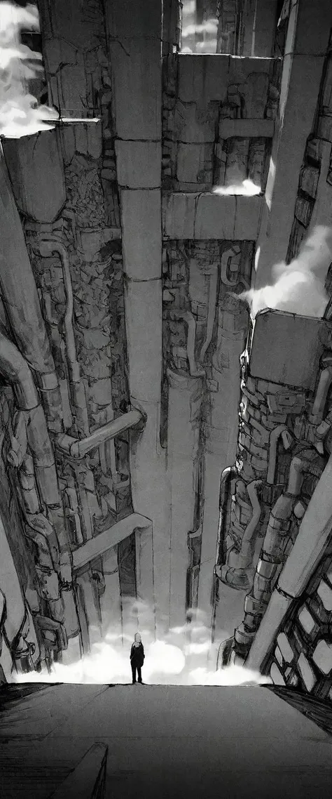 TNstyle, manga, monochrome, (megastructure), from above, concrete walls, pipes, frames, cables, deep, chaotic, dome, giant room, huge, heavy equipment, deep, fog, giant room, weird, colossal structure, labyrinthine dungeon, deep darkness, shadows, mecha, bulldozer, (doll:1.1), Toa Heavy Industries, thousands of years later, melancholy atmosphere, dreamlike,
Depth of Field, sharp focus, Depth and Perspective, bokeh, film grain, taken by Joel Meyerowitz,
beautiful, aesthetic, extremely detailed, beautiful color, amazing quality, best quality, high quality, masterpiece, <lora:Tsutomu_Nihei_OaN_Style:1>,
