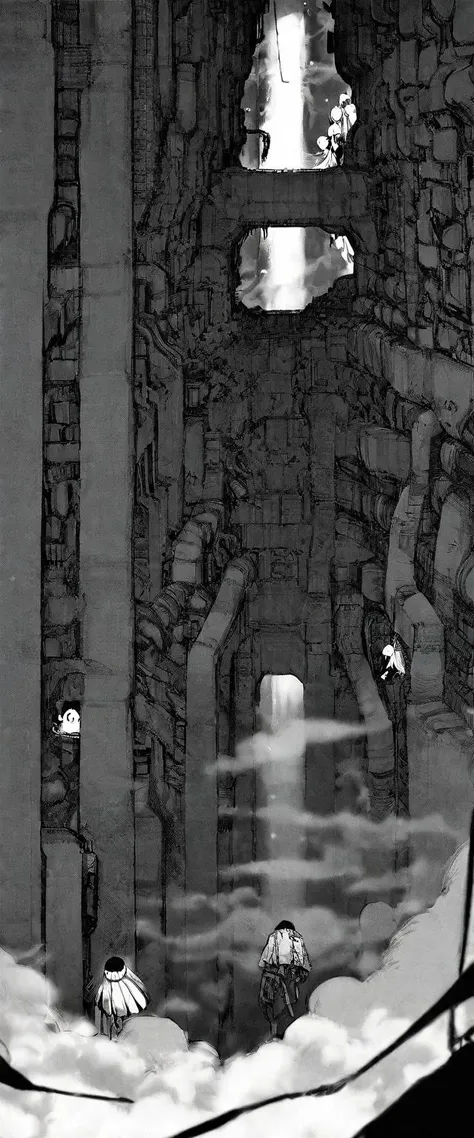 TNstyle, manga, monochrome, (megastructure), from below, concrete walls, pipes, frames, cables, deep, chaotic, dome, giant room, huge, heavy equipment, deep, fog, giant room, weird, colossal structure, labyrinthine dungeon, deep darkness, shadows, mecha, bulldozer, (doll:1.1), Toa Heavy Industries, thousands of years later, melancholy atmosphere, dreamlike,
Depth of Field, sharp focus, Depth and Perspective, bokeh, film grain, taken by Diane Arbus,
beautiful, aesthetic, extremely detailed, beautiful color, amazing quality, best quality, high quality, masterpiece,  <lora:Tsutomu_Nihei_OaN_Style:1>,