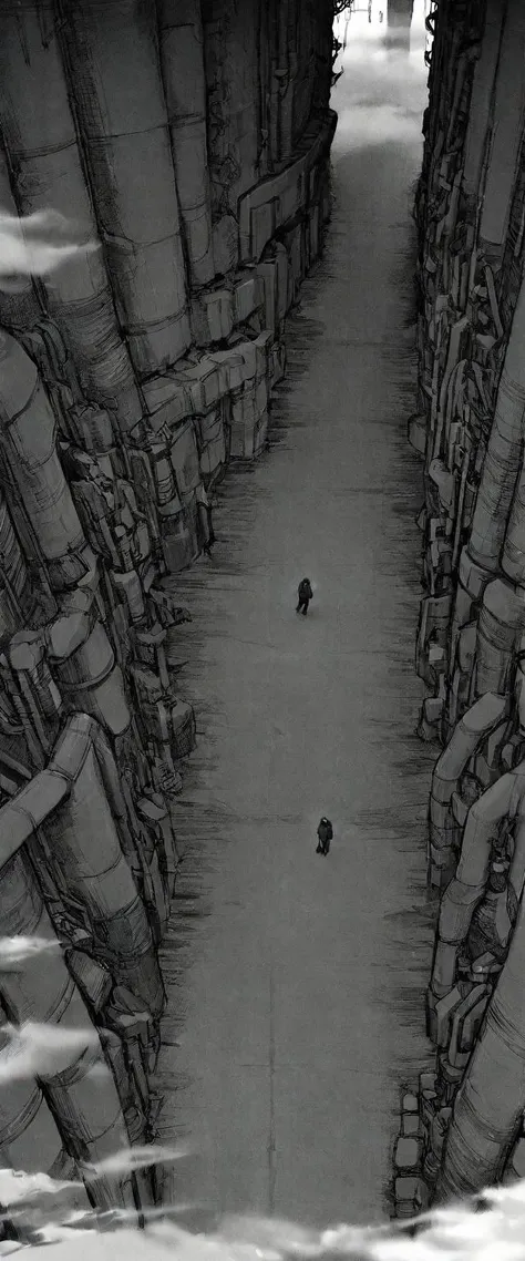 TNstyle, manga, monochrome, (megastructure), from above, concrete walls, pipes, frames, cables, deep, chaotic, dome, giant room, huge, heavy equipment, deep, fog, giant room, weird, colossal structure, labyrinthine dungeon, deep darkness, shadows, mecha, bulldozer, (doll:1.1), Toa Heavy Industries, thousands of years later, melancholy atmosphere, dreamlike,
Depth of Field, sharp focus, Depth and Perspective, bokeh, film grain, taken by Yousuf Karsh,
beautiful, aesthetic, extremely detailed, beautiful color, amazing quality, best quality, high quality, masterpiece, <lora:Tsutomu_Nihei_OaN_Style:1>,