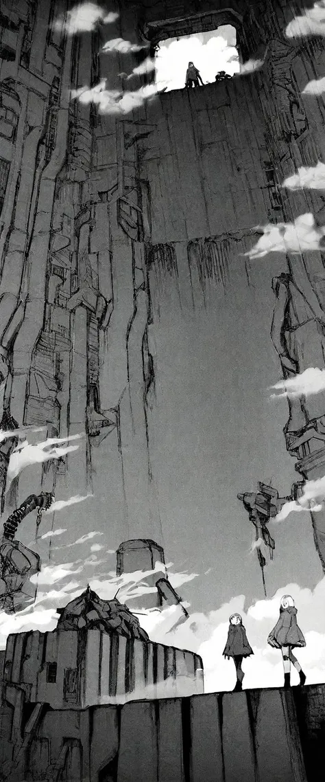 TNstyle, manga, monochrome, (megastructure), from below, concrete walls, pipes, frames, cables, deep, chaotic, dome, giant room, huge, heavy equipment, deep, fog, giant room, weird, colossal structure, labyrinthine dungeon, deep darkness, shadows, mecha, bulldozer, (doll:1.1), Toa Heavy Industries, thousands of years later, melancholy atmosphere, dreamlike,
Depth of Field, sharp focus, Depth and Perspective, bokeh, film grain, taken by Cindy Sherman,
beautiful, aesthetic, extremely detailed, beautiful color, amazing quality, best quality, high quality, masterpiece, <lora:Tsutomu_Nihei_OaN_Style:1>,