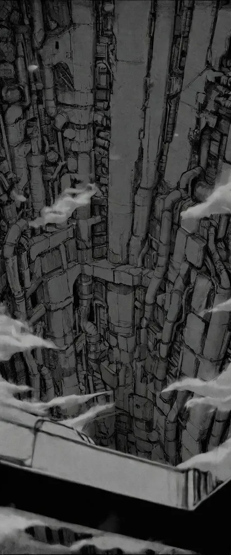 TNstyle, manga, monochrome, (megastructure), from above, concrete walls, pipes, frames, cables, deep, chaotic, dome, giant room, huge, heavy equipment, deep, fog, giant room, weird, colossal structure, labyrinthine dungeon, deep darkness, shadows, mecha, bulldozer, (doll:1.1), Toa Heavy Industries, thousands of years later, melancholy atmosphere, dreamlike,
Depth of Field, sharp focus, Depth and Perspective, bokeh, film grain, taken by Diane Arbus,
beautiful, aesthetic, extremely detailed, beautiful color, amazing quality, best quality, high quality, masterpiece, <lora:Tsutomu_Nihei_OaN_Style:1>,