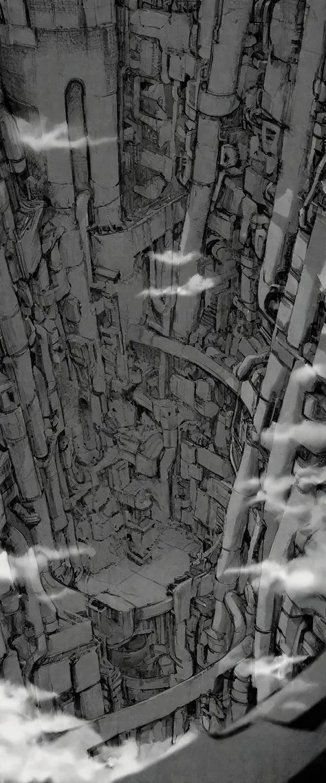 TNstyle, manga, monochrome, (megastructure), from above, concrete walls, pipes, frames, cables, deep, chaotic, dome, giant room, huge, heavy equipment, deep, fog, giant room, weird, colossal structure, labyrinthine dungeon, deep darkness, shadows, mecha, bulldozer, (doll:1.1), Toa Heavy Industries, thousands of years later, melancholy atmosphere, dreamlike,
Depth of Field, sharp focus, Depth and Perspective, bokeh, film grain, taken by Yousuf Karsh,
beautiful, aesthetic, extremely detailed, beautiful color, amazing quality, best quality, high quality, masterpiece, <lora:Tsutomu_Nihei_OaN_Style:1>,