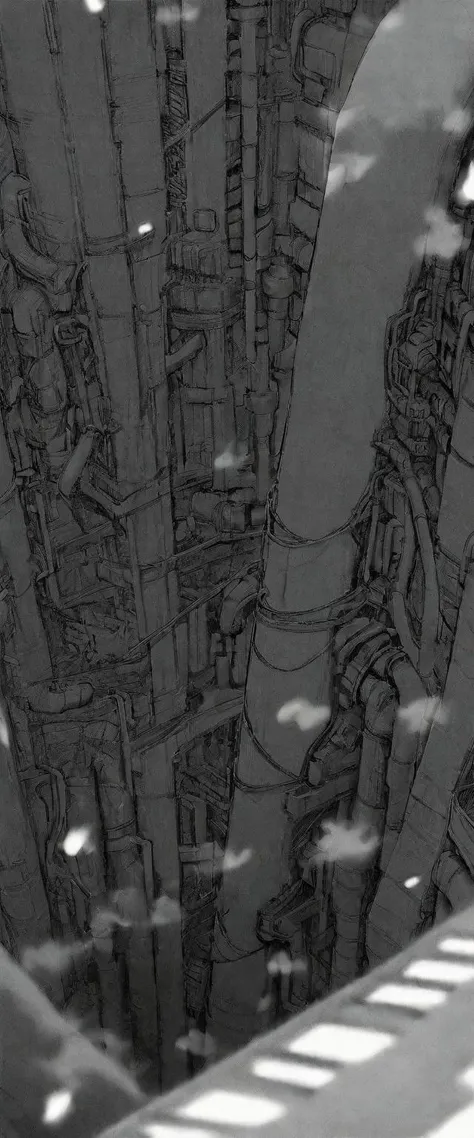 TNstyle, manga, monochrome, (megastructure), from above, concrete walls, pipes, frames, cables, deep, chaotic, dome, giant room, huge, heavy equipment, deep, fog, giant room, weird, colossal structure, labyrinthine dungeon, deep darkness, shadows, mecha, bulldozer, (doll:1.1), Toa Heavy Industries, thousands of years later, melancholy atmosphere, dreamlike,
Depth of Field, sharp focus, Depth and Perspective, bokeh, film grain, taken by Edward Weston,
beautiful, aesthetic, extremely detailed, beautiful color, amazing quality, best quality, high quality, masterpiece, <lora:Tsutomu_Nihei_OaN_Style:1>,