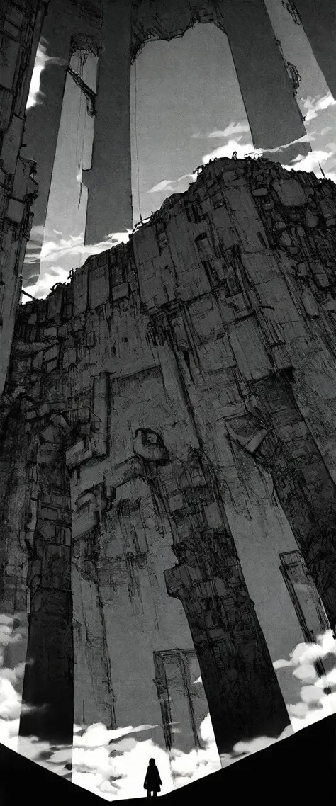 TNstyle, manga, monochrome, (megastructure), from below, concrete walls, pipes, frames, cables, deep, chaotic, dome, giant room, huge, heavy equipment, deep, fog, giant room, weird, colossal structure, labyrinthine dungeon, deep darkness, shadows, mecha, bulldozer, (doll:1.1), Toa Heavy Industries, thousands of years later, melancholy atmosphere, dreamlike,
Depth of Field, sharp focus, Depth and Perspective, bokeh, film grain, taken by Nan Goldin,
beautiful, aesthetic, extremely detailed, beautiful color, amazing quality, best quality, high quality, masterpiece, <lora:Tsutomu_Nihei_OaN_Style:1>,