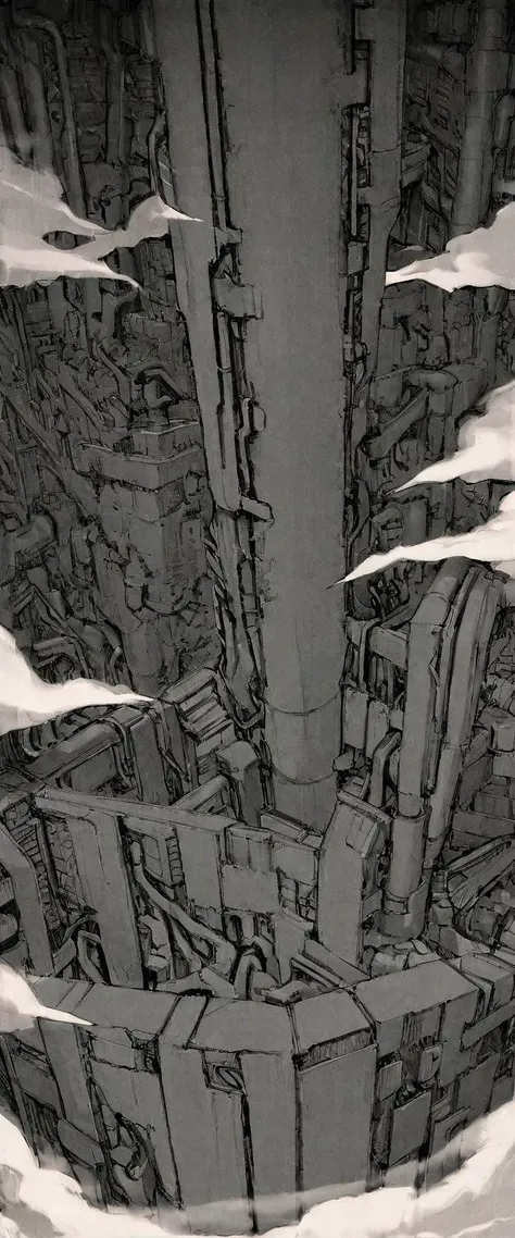 TNstyle, manga, monochrome, (megastructure), from above, concrete walls, pipes, frames, cables, deep, chaotic, dome, giant room, huge, heavy equipment, deep, fog, giant room, weird, colossal structure, labyrinthine dungeon, deep darkness, shadows, mecha, bulldozer, (doll:1.1), Toa Heavy Industries, thousands of years later, melancholy atmosphere, dreamlike,
Depth of Field, sharp focus, Depth and Perspective, bokeh, film grain, taken by Joel Meyerowitz,
beautiful, aesthetic, extremely detailed, beautiful color, amazing quality, best quality, high quality, masterpiece, <lora:Tsutomu_Nihei_OaN_Style:1>,