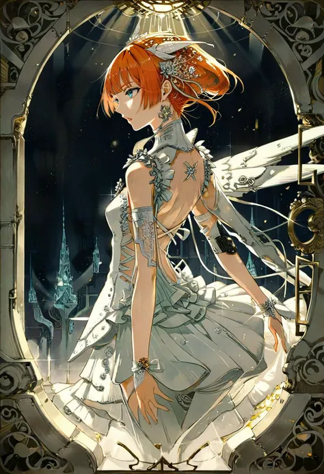 Professional fashion illustration,
by Victo Ngai, by nocopyrightgirl, by Ilya Kuvshinov, by makoto shinkai, 
Digital Painting, 
1girl, solo, Pegasus, detailed face, detailed eyes, parted lips, Slicked-back, super model, fashionable, perfect anatomy, looking away, 
Embellished blouse with sequin accents and a sheer back panel designed by Carne Griffiths and by Henry Moret,
full body shot, modeling pose, anger, taken by Tim Walker,
A grand cinema with a plush interior, its walls covered in intricate relief sculptures and illuminated by gleaming chandeliers. The screen is framed by dramatic plasterwork and ornate metal accents, while comfortable velvet seats fill the auditorium., Emphasis, X-shape, neutral light, [megastructure, concrete walls, pipes, frames, cables, deep, weird:0.3], designed by Ridley Scott,
break
[celluloid:celluloid:0.65],
beautiful, aesthetic, ethereal, mysterious, detailed, beautiful color, 
amazing quality, best quality, high quality,  <lora:Rella:0.3>, TNstyle, <lora:Tsutomu_Nihei_OaN_Style:0.8>, <lora:xl_more_art-full_v1:1.0>,