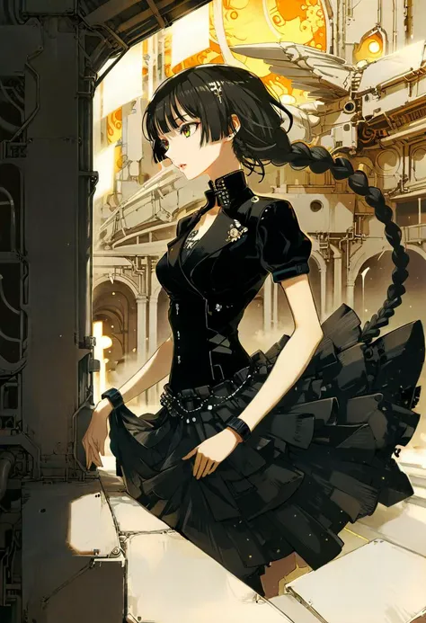 Professional fashion illustration,
by Victo Ngai, by nocopyrightgirl, by Ilya Kuvshinov, by makoto shinkai, 
Oil Painting, 
1girl, solo, gryphons, detailed face, detailed eyes, parted lips, Box braids, super model, fashionable, perfect anatomy, looking away, 
Wrap-front linen blouse with a mandarin collar and cuffed short sleeves designed by Eduardo Kobra and by Ashley Wood,
full body shot, elegant pose, loving, taken by Lee Friedlander,
A grand cinema with a plush interior, its walls covered in intricate relief sculptures and illuminated by gleaming chandeliers. The screen is framed by dramatic plasterwork and ornate metal accents, while comfortable velvet seats fill the auditorium., Monochromatic, negative fill, even, incandescent, [megastructure, concrete walls, pipes, frames, cables, deep, weird:0.3], designed by Gerhard Richter,
break
[pseudo-impasto:3d:0.65],
beautiful, aesthetic, ethereal, mysterious, detailed, beautiful color, 
amazing quality, best quality, high quality,  <lora:Rella:0.3>, TNstyle, <lora:Tsutomu_Nihei_OaN_Style:0.8>, <lora:xl_more_art-full_v1:1.0>,