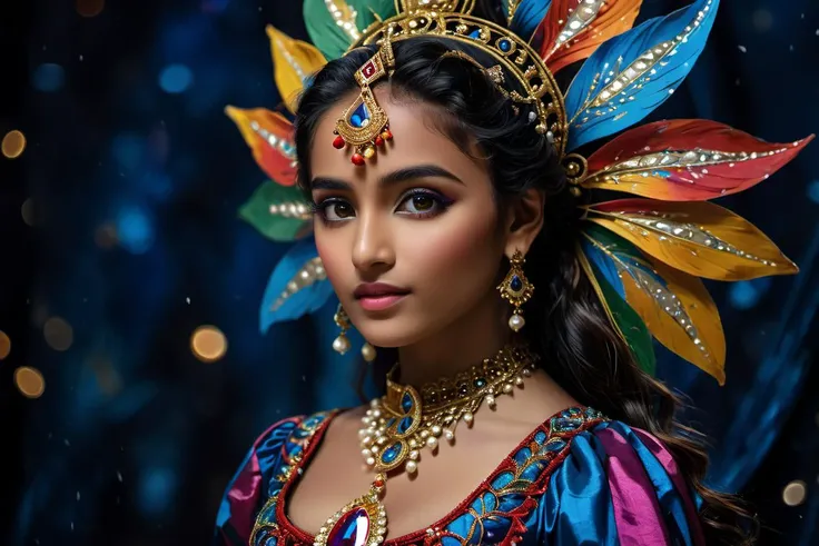 Impressionist, a beautiful Pakistani Girl, colorful Victorian | Egyptian dress Paper SnowDrop, (in the circus:0.3), Darkness, Fructure background, (masterpiece, highest quality), 8K UHD, (film grain:1.2),(Fujifilm XT3:1.2), extremely detailed, close up, Pop Art <lora:AetherPunkAI:1.0>