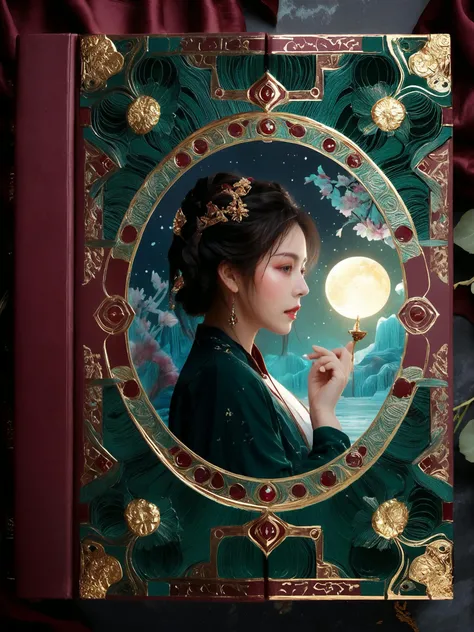 masterpiece,best quality,depth of field,aesthetic,
Victorian style book. The book features artistic patterns and a girl is drawn in the centre of the book. Perfect composition,luxurious design with stone inlay,lots of light pastel harmonious colours,the background of the book is in dark burgundy tones,small green details and expensive emerald stones are present,stylish,
<lora:add-detail-xl:1>,<lora:AetherPunkAI:0.5>,AetherPunkAI,