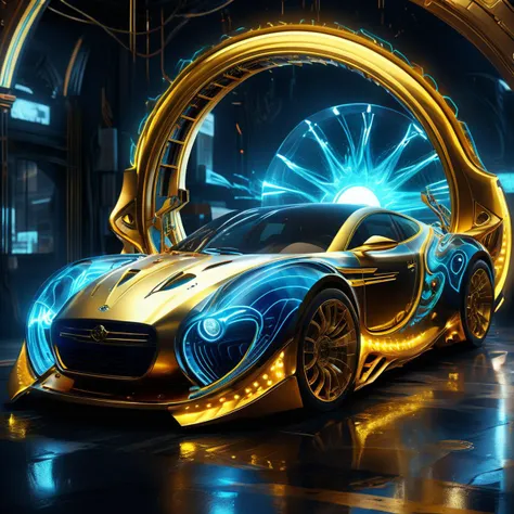 ((best quality)), ((masterpiece)), ((realistic,digital art)), (hyper detailed),AetherPunkAI Conveyance, Curved Fenders, Electrostatic Windows, Light Sensors, Speaker Upgrade, Gold, Curved, Two-Tone Paint, , octane rendering, raytracing, volumetric lighting, Backlit,Rim Lighting, 8K, HDR,amazing, <lora:AetherPunkAI:1>