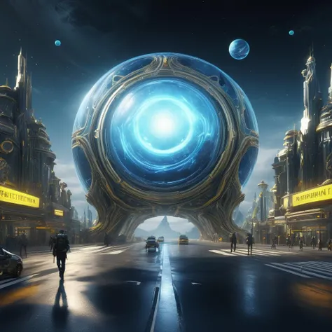 ((best quality)), ((masterpiece)), ((realistic,digital art)), (hyper detailed),AetherPunkAI Alien Planet Pedestrian Crossing,Starlight, octane rendering, raytracing, volumetric lighting, Backlit,Rim Lighting, 8K, HDR,amazing, shiny Impressive lighting, vibrant colors, exaggerate <lora:AetherPunkAIv2:1>