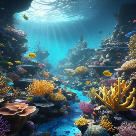 ((best quality)), ((masterpiece)), ((realistic,digital art)), (hyper detailed),AetherPunkAI Coral Reef Stream, octane rendering, raytracing, volumetric lighting, Backlit,Rim Lighting, 8K, HDR <lora:AetherPunkAIv2:1>