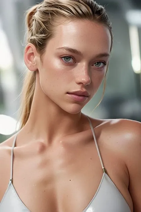 (CR-HannahF3rguson-summer4love263:0.95), photo of woman, (grey background:1.0), (oiled shiny skin:1.0), (tilted angle shot:1.0), (undercut hair:1.0),