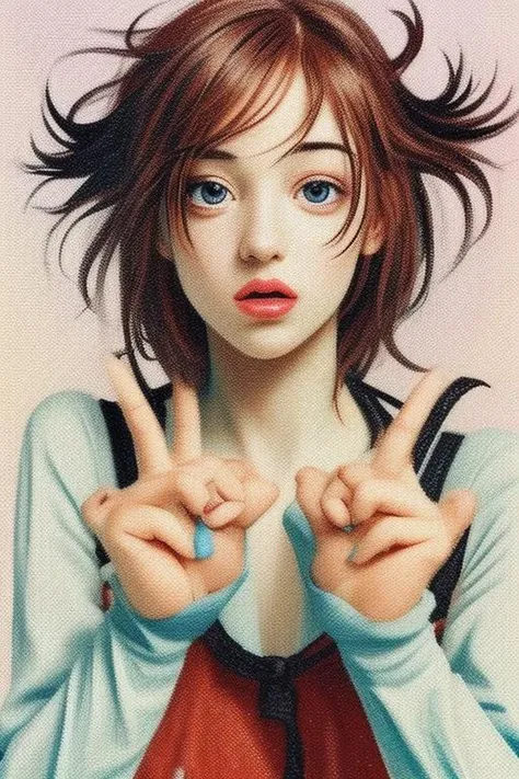 cartoon, painting, illustration, centered eyes, suspenders, (mutated hands and fingers), (worst quality, low quality, normal quality:2)
