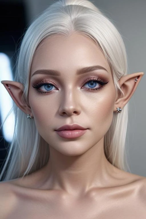 White elf with white hair and light green eyes, face tattoos