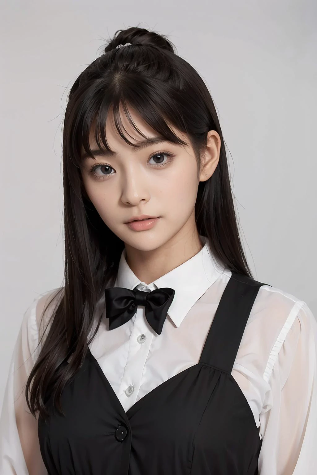 1girl, black random formal attire, white background, <lora:MeguriJAV-02:1>