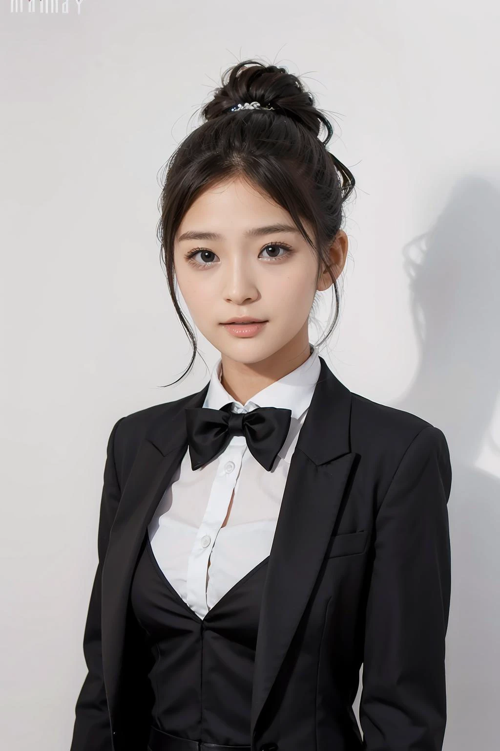 1girl, black random formal attire, white background, <lora:MeguriJAV-02:1>