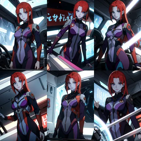 (otherworldly, otherworldly atmosphere, otherworldly appearance), highly insanely detailed, masterpiece, top quality, best quality, highres, 4k, 8k, RAW photo, (long_hair, long hair), collar, earrings, jewelry,
(random colors cloth, random colors hair, random long hair, dynamic hair, glowing hair),
long hair, eyelashes, eyeliner, makeup, hair over one eye,
(dynamic pose), (dynamic weather),
<lora:SpaceBattleshipYamato2199_DeitzMelda:0.8>, DeitzMelda,
solo, closed mouth,
red hair, short hair, blue eyes, ahoge, blue skin, lipstick,
MeldaPilotSuit, pilot suit, purple bodysuit,
standing, looking at the viewer,
science fiction, cockpit,
(smiling at viewer), (fantasy world)