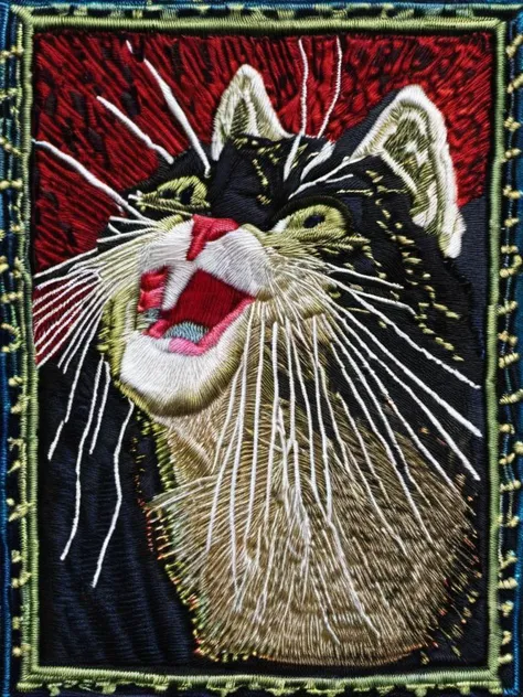 a cat meowing <lora:embroidered_style_v1_sdxl:1>