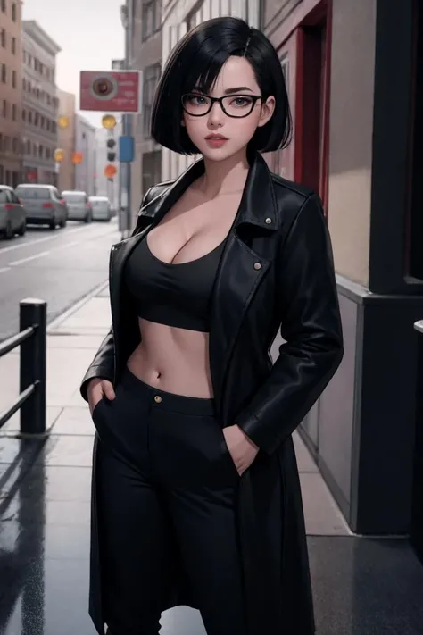 looking at viewer, wading, water, outdoors, solo,
CARTOON_DC_leslie_ownwaifu, www.ownwaifu.com,
black hair, short hair, navel, black eyes, black lips, makeup, lipstick, breasts, round eyewear, bob cut, bangs, black-framed eyewear,
glasses, jacket, midriff, black jacket, crop top, long sleeves, pants, coat, black coat, cleavage,
<lora:CARTOON_DC_leslie_ownwaifu-15:0.5>
realistic, ultra specular detailed, amazing artwork,8k uhd, dslr, soft lighting, high quality, Nikon Z9, award winning best photography, intricate,detailed background,(well defined perfect hands, high detailed skin,detailed face:0.3), (absurdres,golden_ratio,highres, incredibly_absurdres:0.2),(scenery,sidelighting,masterpiece:0.5),