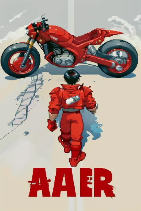 masterpiece, best quality, solo, 1boy, <lora:Cps2V3test_Fp:0.8>, simple background, <lora:concept_akiraposter-11:1> akiraposter, from above, from behind, walking, ground vehicle, motorcycle, <lora:akira_kaneda-11:0.8> kaneda shotaro, red jacket, red gloves, red pants, boots, pill,
