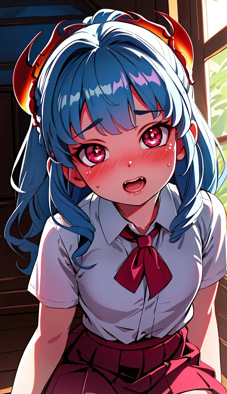 ribs, cute, highly detailed, flat chest, masterpiece, best quality, nsfw, ultra detailed, artistic shadows, light rays, raytracing, 4k, tea red eyes, insanely detailed, bloom, (dynamic angle, highest quality, Alessandro Casagrande, Greg Rutkowski, Sally Mann,) detailed face and eyes, Masterpiece, best quality, highly detailed photo:1), 8k, detailed face, Pretty pupils, looking to viewer, blush, digital painting, detailed face and eyes, Masterpiece, best quality, highly detailed photo, 8k, detailed face, Pretty pupils, looking to viewer, blush, young, t-shirt, miniskirt, blue hair,