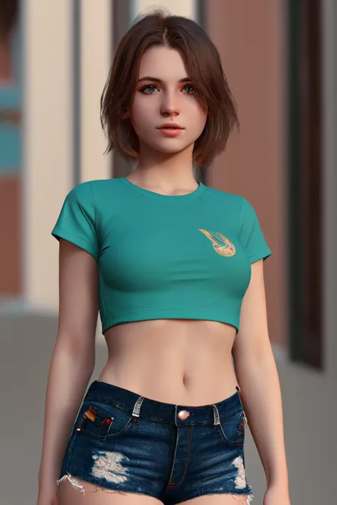 young horny girl, short free cropped white T-shirt, light, insane detailed, symmetric eyes, photorealistic, raytracing