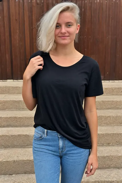 <lora:perfect_girl11:0.9>, perfect_girl11, photo of a woman, asymmetrical hair style, wearing a shirt, wearing jeans, standing, (sharp forcus, highly detailed, 4k, 8k, best quality, masterpiece, ultra highres:1)