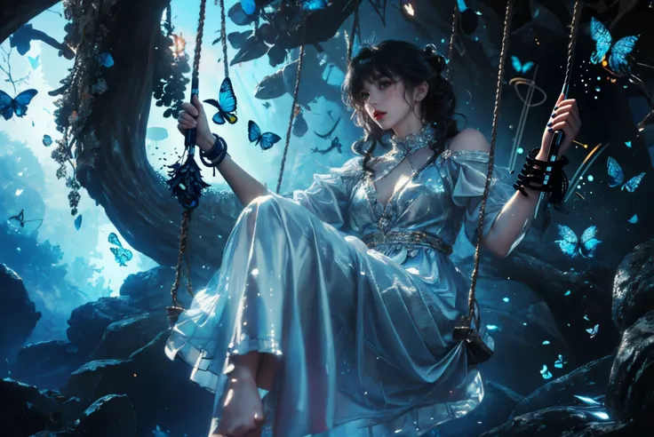 (masterpiece, top quality, best quality, official art, beautiful and aesthetic:1.2),cover art,
sleek,dark,highly detailed,Dynamic Angle,Dynamic posture,
xuer swing,high gloss,extremely beautiful skin,natural skin texture,(Milky skin:1.2),(shiny skin:1.4),1gir,solo,Dresses,
(dark blue and black butterflies:1.1),
<lora:~Q?-ySC xuer swing:0.8>,