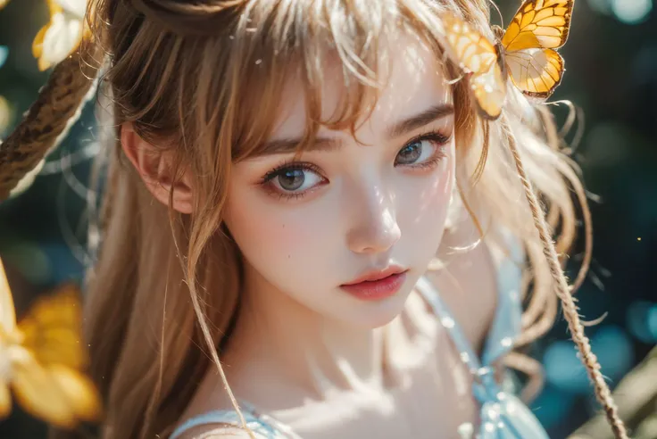 ultra high resolution,((masterpiece))),(((best quality))),((super detailed)),((extremely delicate and beautiful)),cinematic light,detailed environment,(real),
(8k, RAW photo, best quality, masterpiece:1.2),(realistic, photo-realistic:1.37),extremely detailed,photography,Amazing,finely detailed,best quality,ultra high res,
xuer swing,high gloss,extremely beautiful skin,natural skin texture,(Milky skin:1.2),(shiny skin:1.4),1gir,solo,
pink bows,blue blouse,yellow butterflies,
<lora:~Q?-ySC xuer swing:0.8>,
