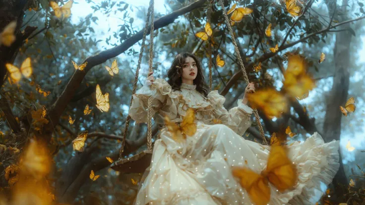 ultra high resolution,((masterpiece))),(((best quality))),((super detailed)),((extremely delicate and beautiful)),cinematic light,detailed environment,(real),
(8k, RAW photo, best quality, masterpiece:1.2),(realistic, photo-realistic:1.37),extremely detailed,photography,Amazing,finely detailed,best quality,ultra high res,
xuer swing,high gloss,extremely beautiful skin,natural skin texture,(Milky skin:1.2),(shiny skin:1.4),1gir,solo,
yellow butterflies,
<lora:~Q?-ySC xuer swing:0.8>,