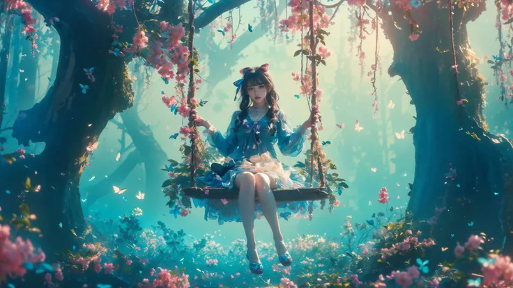 ultra high resolution,((masterpiece))),(((best quality))),((super detailed)),((extremely delicate and beautiful)),cinematic light,detailed environment,(real),
(8k, RAW photo, best quality, masterpiece:1.2),(realistic, photo-realistic:1.37),extremely detailed,photography,Amazing,finely detailed,best quality,ultra high res,
xuer swing,high gloss,extremely beautiful skin,natural skin texture,(Milky skin:1.2),(shiny skin:1.4),1gir,solo,
pink butterflies,flowers,
<lora:~Q?-ySC xuer swing:0.8>,