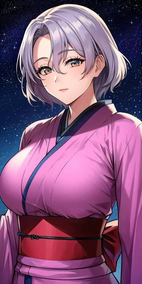 <lora:SallySaintFordV2:0.7> sallysaintford, huge_breasts, standing, solo, kimono, starry_sky,, masterpiece, best_quality, detailed_face, detailed_eyes, highres, beautiful, detailed,