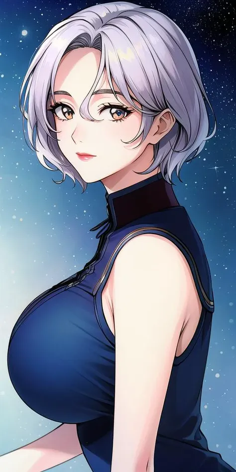 <lora:SallySaintFordV2:0.7> sallysaintford, huge_breasts, standing, solo, blue_dress, starry_sky,, masterpiece, best_quality, detailed_face, detailed_eyes, highres, beautiful, detailed,