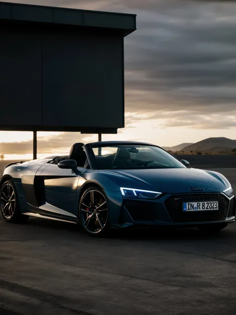audir84ssports car, cabrio, professional photo , highway, sunset, science fiction, sci-fi scenario,natural light, highly detailed, (highly detailed background), detailed textures, wide angle, 8k, HDR, professional photoshoot, high quality photo, realistic photo, realistic shadows, detailed shadows, realistic proportions,film grain, raw photo, (raytracing), <lora:AUDIR84S_LORA:0.7>, slate atmosphere, cinematic, dimmed colors, dark shot, muted colors, film grainy, lut, spooky