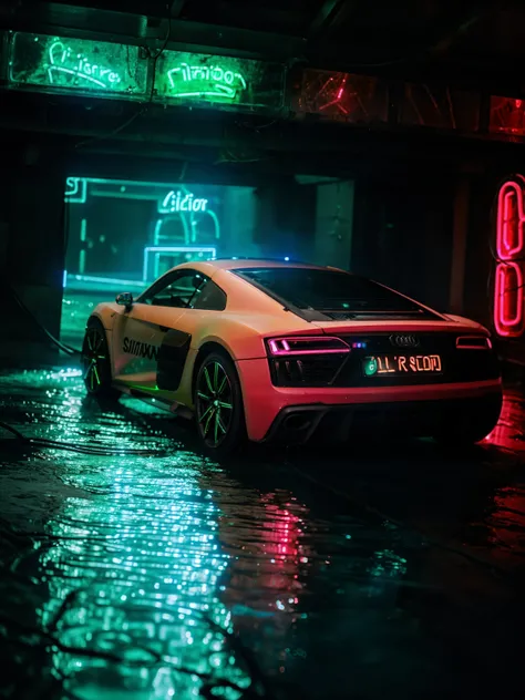 audir84ssports car, ((island sanctuary)), ((ancient fallen kingdom)), ((reflections in water)), ((raytracing)), ((drowned city)), <lora:AUDIR84S_LORA:0.7>, ((Cinematic lighting)), (glowing), ((dramatic lighting)), ((beautiful detailed glow)), intricate detail, lens flare, backlighting, (neon lights:1.6)